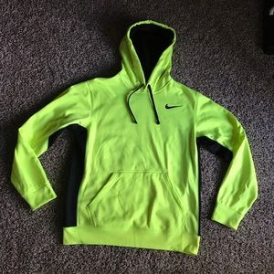 Neon Nike hoodie with drawstrings and black detail
